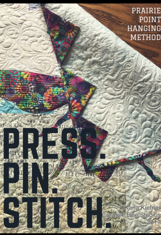 Image of quilt with words: Press. Pin. Stitch.