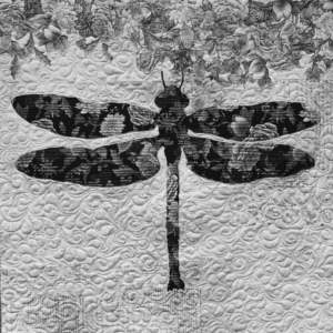 Image of dragonfly quilt in black and white.