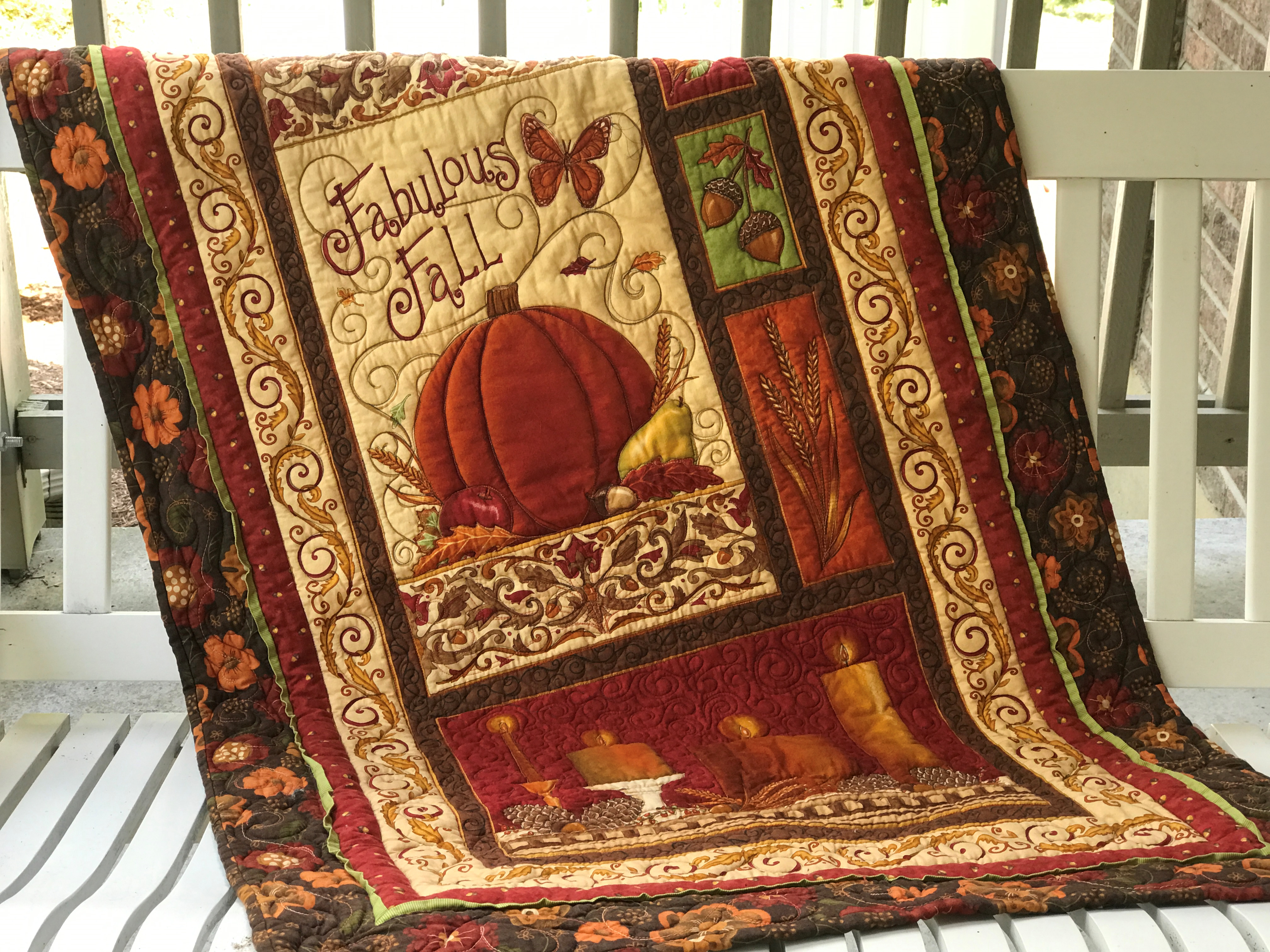 Image of quilt on swing.