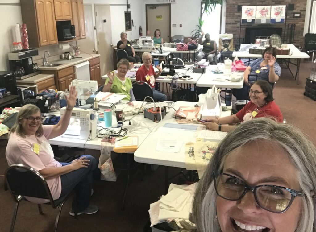 Image of quilters at quilt retreat