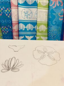 image of whale quilting fabric and sketch